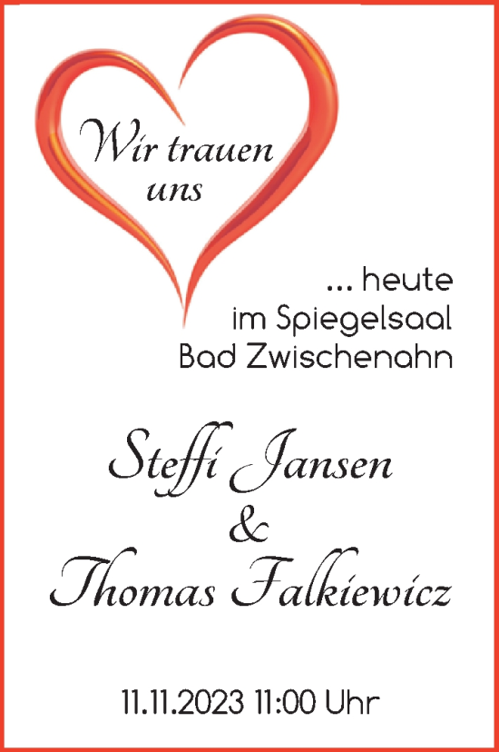 Hochzeitsanzeige von Steffi Jansen von NWZ