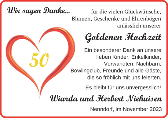 Hochzeitsanzeige von Wiarda Niehuisen von BM