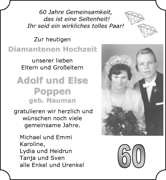 Hochzeitsanzeige von Adolf Poppen von EZ