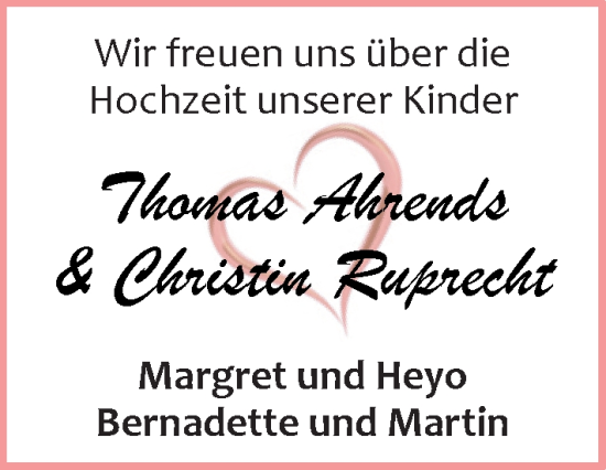 Hochzeitsanzeige von Christin Ruprecht von EZ