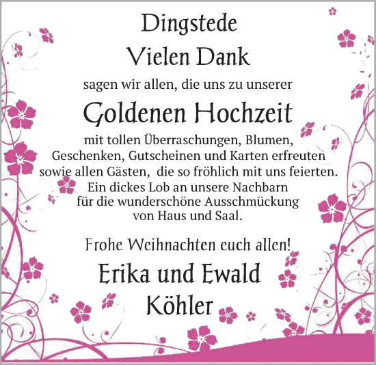Hochzeitsanzeige von Erika Köhler von NWZ