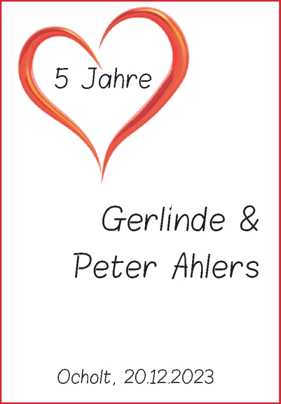 Hochzeitsanzeige von Gerlinde Ahlers von NWZ
