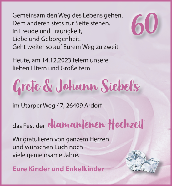 Hochzeitsanzeige von Grete Siebels von BM
