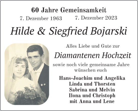 Hochzeitsanzeige von Hilde Bojarski von BM