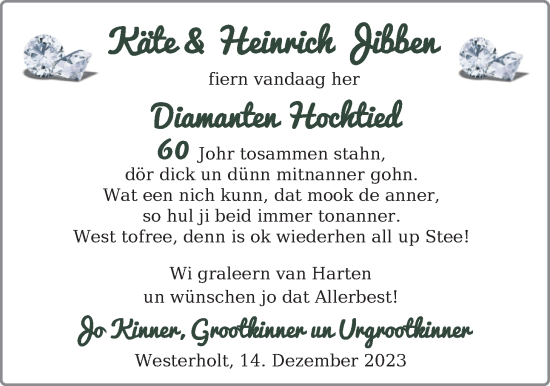 Hochzeitsanzeige von Käte Jibben von BM