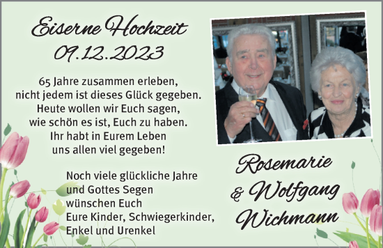 Hochzeitsanzeige von Rosemarie Wichmann von NWZ