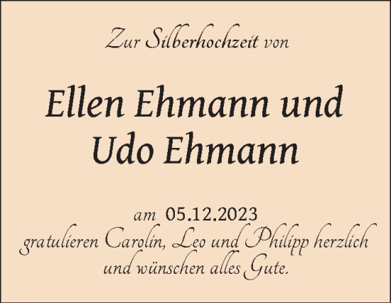 Hochzeitsanzeige von Udo Ehmann von NWZ