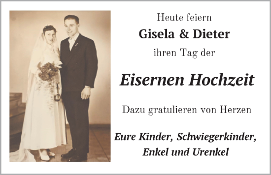 Hochzeitsanzeige von Gisela  von NWZ