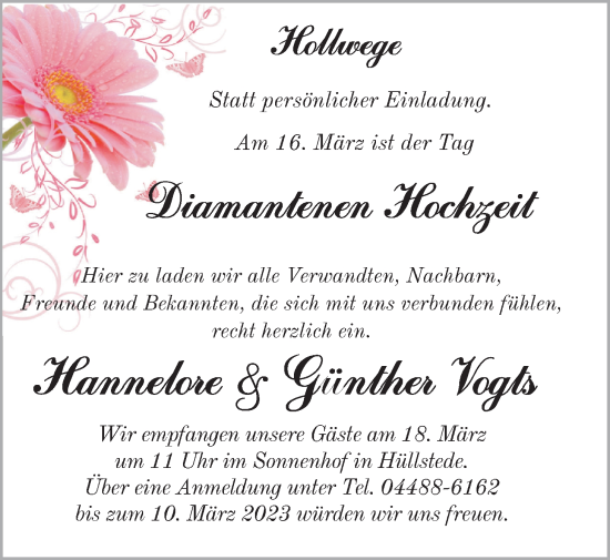 Hochzeitsanzeige von Günther Vogts von NWZ