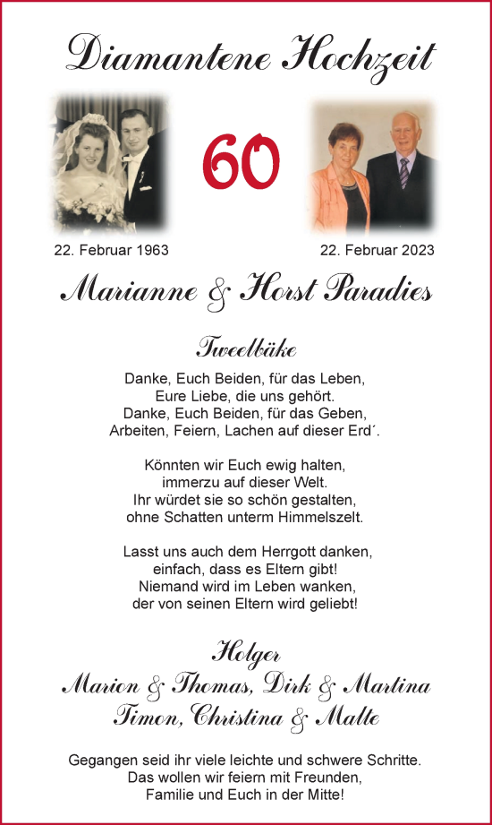Hochzeitsanzeige von Marianne Paradies von NWZ