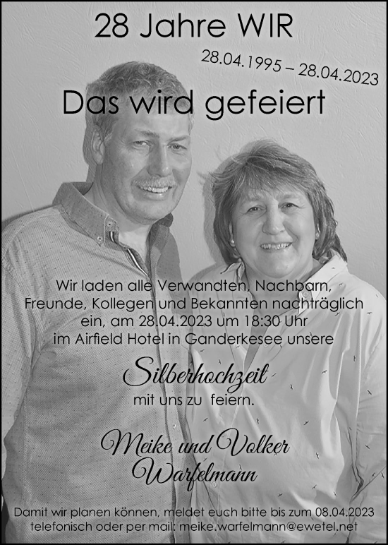 Hochzeitsanzeige von Meike Warfelmann von NWZ