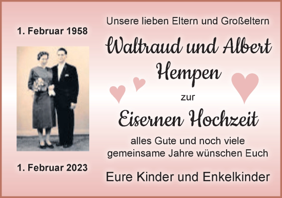 Hochzeitsanzeige von Waltraud Hempen von NWZ