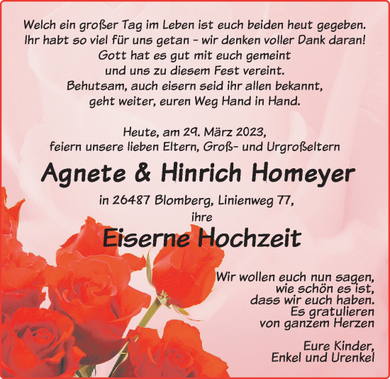 Hochzeitsanzeige von Agnete Homeyer von BM