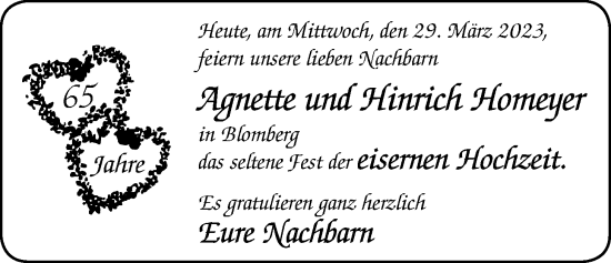 Hochzeitsanzeige von Agnette Homeyer von BM
