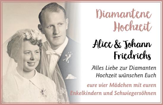 Hochzeitsanzeige von Alice Friedrichs von BM