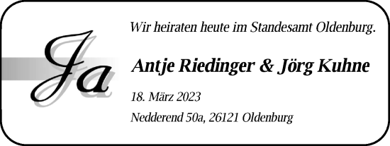 Hochzeitsanzeige von Antje Riedinger von NWZ