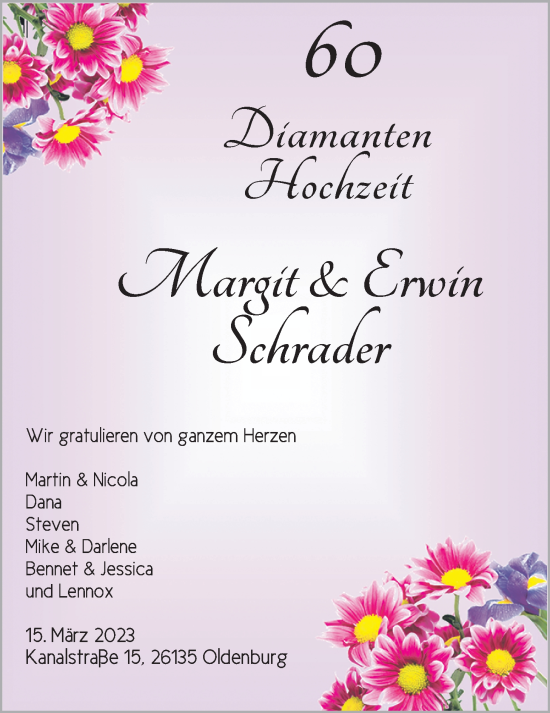 Hochzeitsanzeige von Erwin Schrader von NWZ