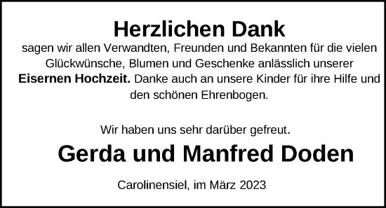 Hochzeitsanzeige von Gerda Doden von BM