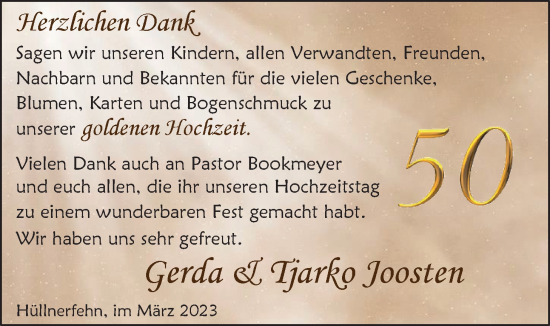 Hochzeitsanzeige von Gerda Joosten von EZ