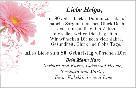 Hochzeitsanzeige von Helga Backer von BM