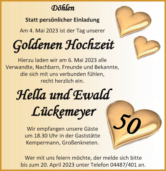 Hochzeitsanzeige von Hella Lückemeyer von NWZ