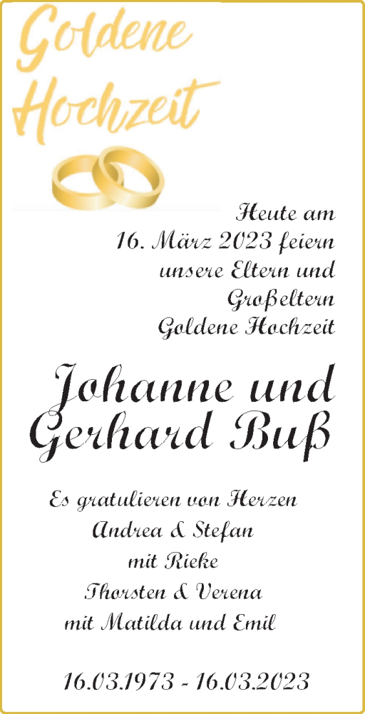 Hochzeitsanzeige von Johanne Buß von BM
