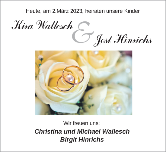 Hochzeitsanzeige von Kira Wallesch von BM