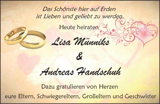 Hochzeitsanzeige von Lisa Münniks von EZ