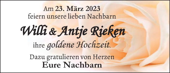 Hochzeitsanzeige von Willi Rieken von EZ