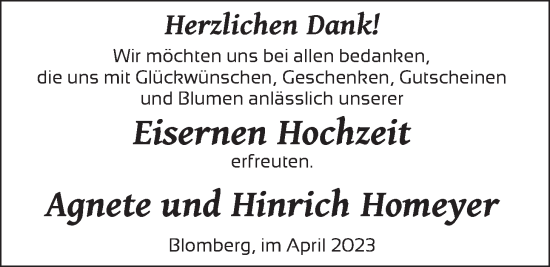 Hochzeitsanzeige von Agnete Homeyer von BM