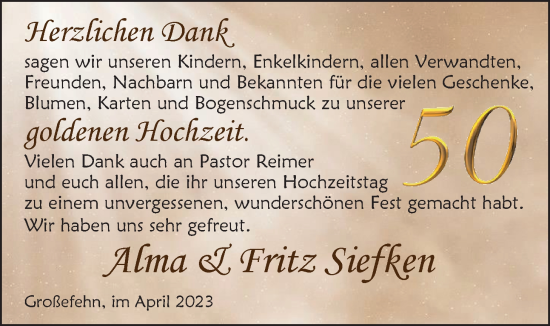 Hochzeitsanzeige von Alma Siefken von EZ