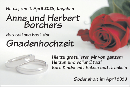 Hochzeitsanzeige von Anne Borchers von NWZ
