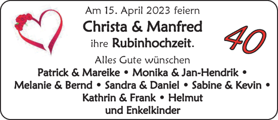 Hochzeitsanzeige von Christa  von EZ