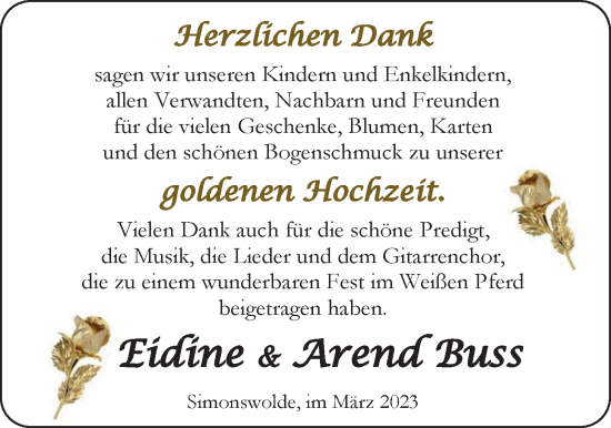 Hochzeitsanzeige von Eidine Buss von EZ