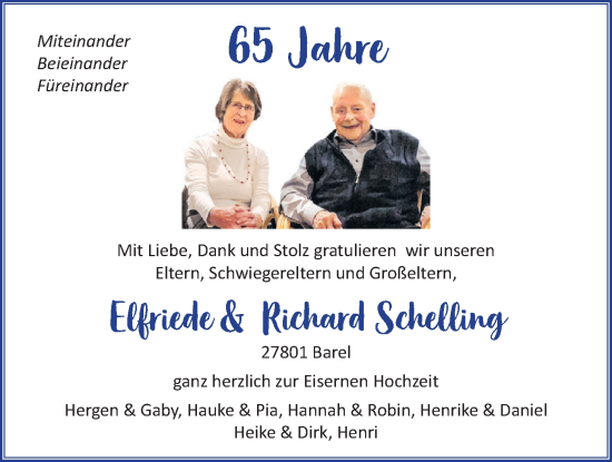 Hochzeitsanzeige von Elfriede Schelling von NWZ