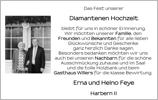Hochzeitsanzeige von Erna Feye von NWZ