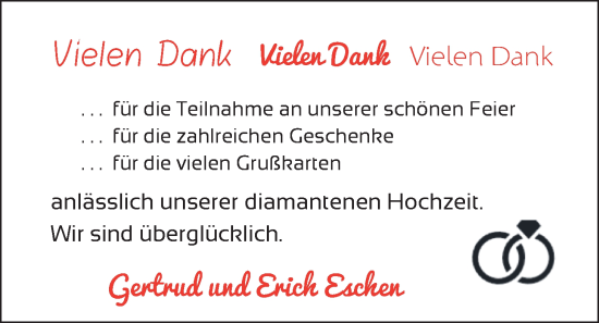 Hochzeitsanzeige von Gertrud Eschen von BM