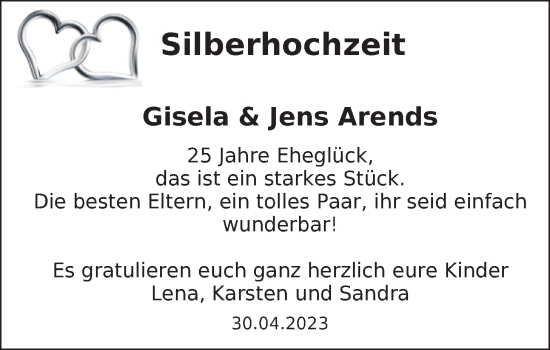 Hochzeitsanzeige von Gisela Arends von EZ