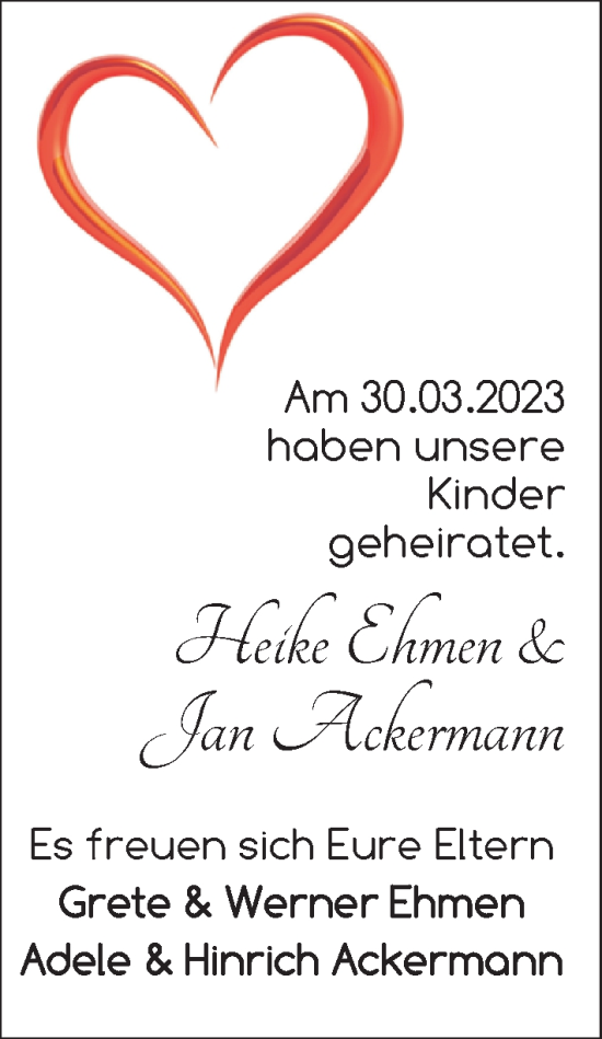 Hochzeitsanzeige von Heike Ehmen von EZ
