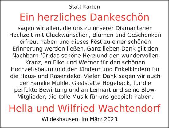 Hochzeitsanzeige von Hella Wachtendorf von NWZ