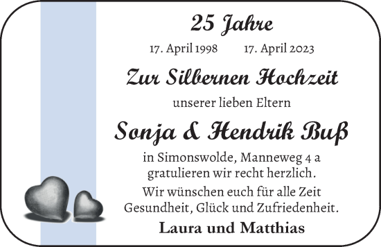 Hochzeitsanzeige von Hendrik Buß von EZ