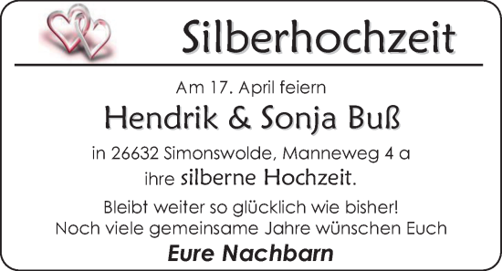 Hochzeitsanzeige von Hendrik Buß von EZ