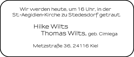 Hochzeitsanzeige von Hike Wilts von BM