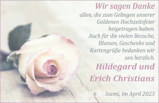 Hochzeitsanzeige von Hildegard Christians von BM