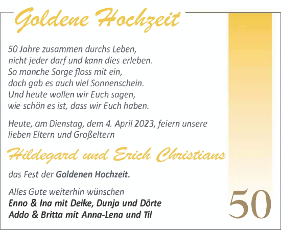 Hochzeitsanzeige von Hildegard Christians von BM