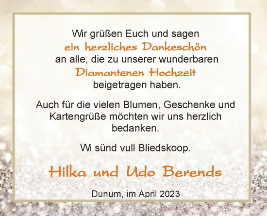 Hochzeitsanzeige von Hillka Berends von BM