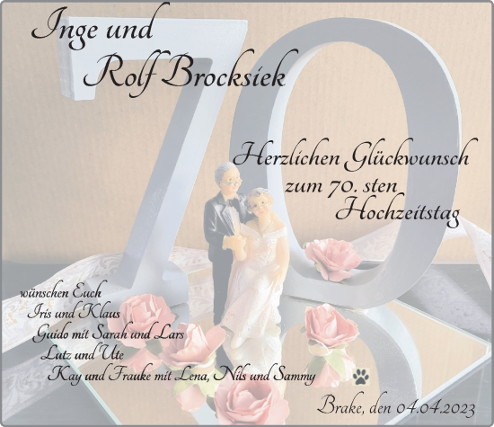 Hochzeitsanzeige von Inge Brocksiek von NWZ
