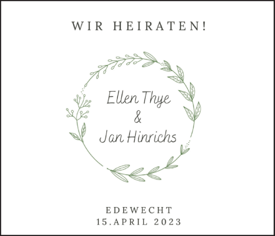 Hochzeitsanzeige von Jan Hinrichs von NWZ