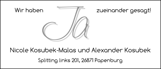 Hochzeitsanzeige von Nicole Kosubek-Malas von NWZ