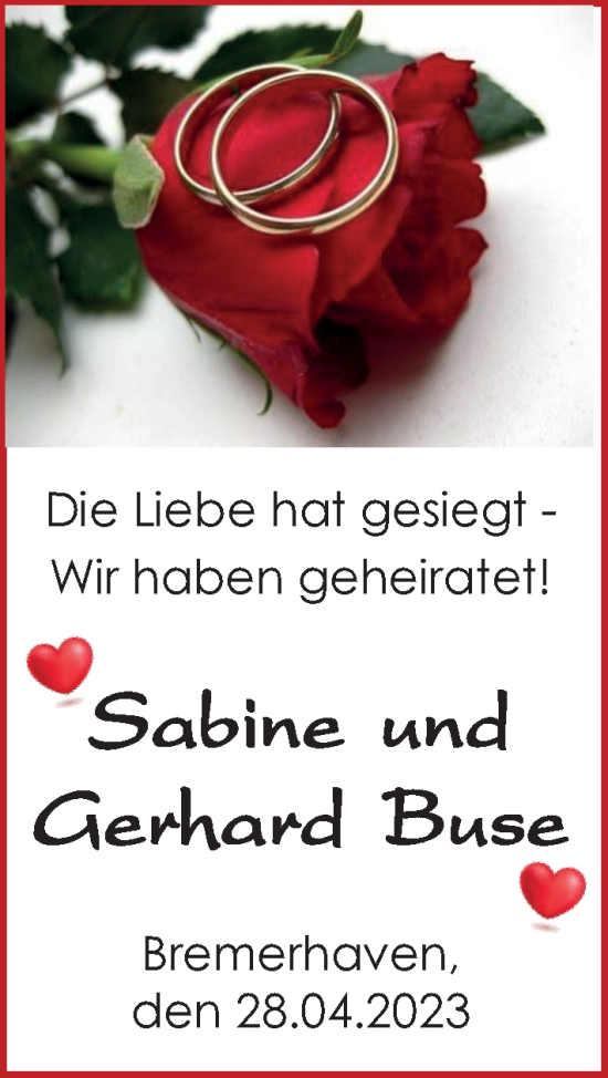Hochzeitsanzeige von Sabine Buse von EZ